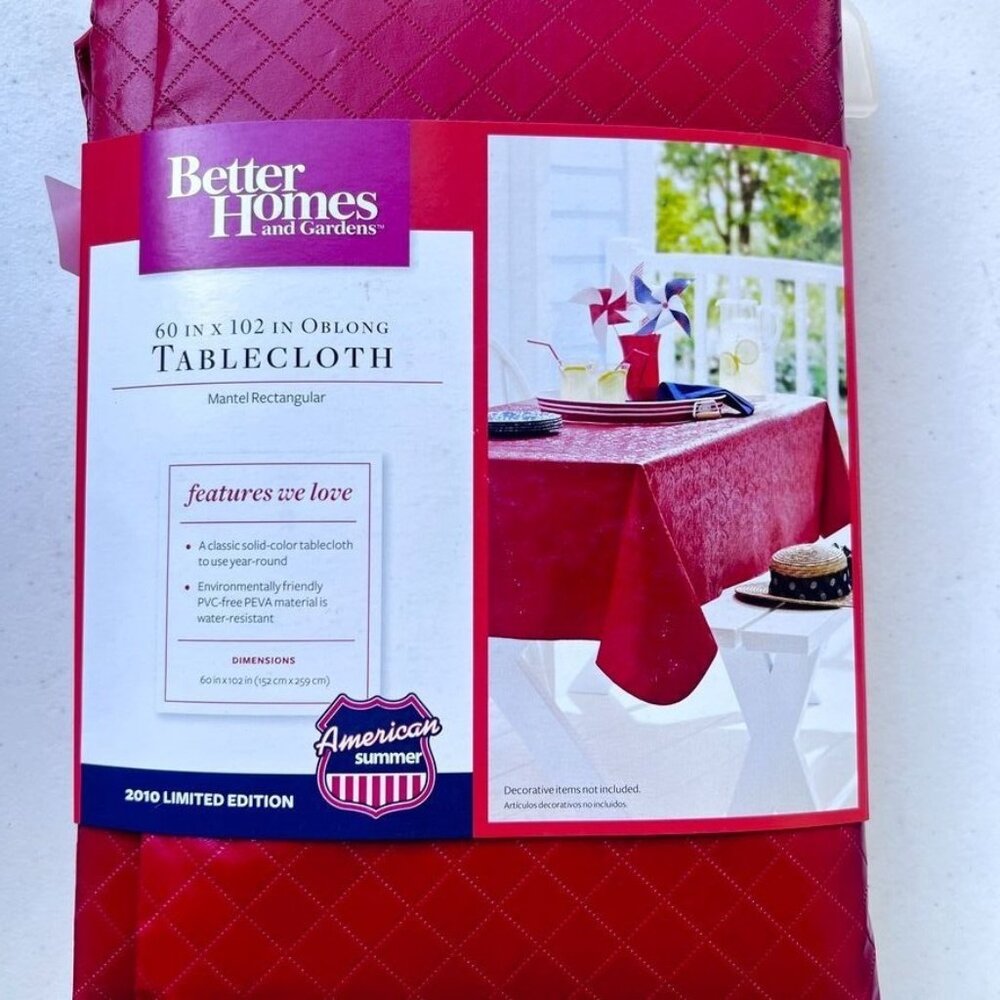 RED Oblong PEVA Tablecloth 60" X 102" Better Homes & Gardens Water-Resistant